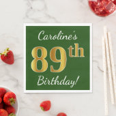 Serviette En Papier Vert, Faux Gold 89e anniversaire + Nom personnalis (En situation)
