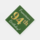Serviette En Papier Vert, Faux Gold 94e anniversaire + Nom personnalis (Coin)