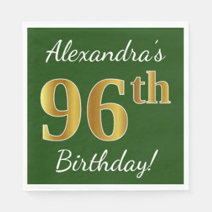 Serviette En Papier Vert, Faux Gold 96e anniversaire + Nom personnalis
