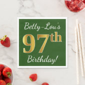 Serviette En Papier Vert, Faux Gold 97e anniversaire + Nom personnalis (En situation)