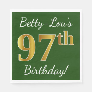 Serviette En Papier Vert, Faux Gold 97e anniversaire + Nom personnalis