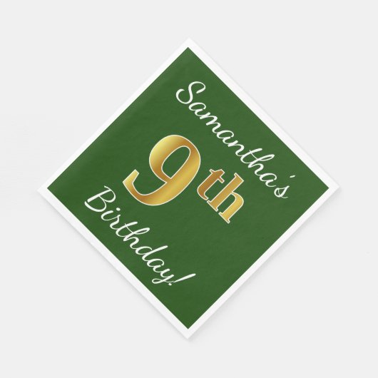 Serviette En Papier Vert, Faux Gold 9e anniversaire + Nom personnalisé (Coin)