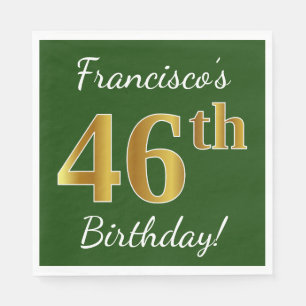 Serviette En Papier Vert, Faux Or 46e Anniversaire + Nom Personnalisé