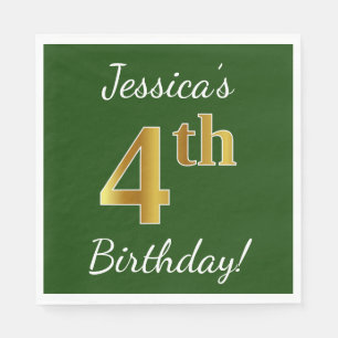 Serviette En Papier Vert, Faux Or 4ème anniversaire + Nom personnalisé