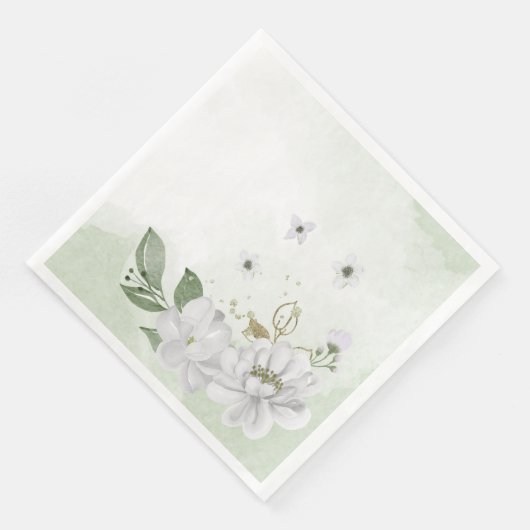 Serviette En Papier vert fleur blanc feuille sauge vert (Coin)