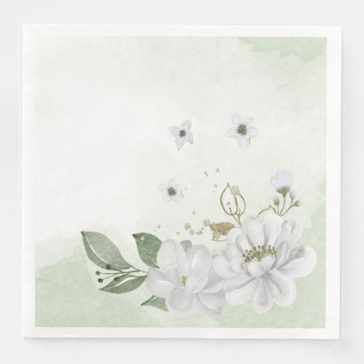 Serviette En Papier vert fleur blanc feuille sauge vert (Devant)