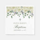 Serviette En Papier Vert Floral Blanc Simple Baptême Moderne (Devant)