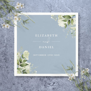 Serviette En Papier Vert Floral Élégant Dusty Blue Mariage