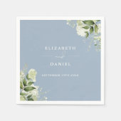 Serviette En Papier Vert Floral Élégant Dusty Blue Mariage (Devant)