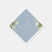 Serviette En Papier Vert Floral Élégant Dusty Blue Mariage (Coin)