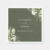 Serviette En Papier Vert Floral Élégant Olive Vert Mariage (Devant)