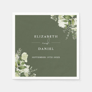 Serviette En Papier Vert Floral Élégant Olive Vert Mariage