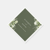Serviette En Papier Vert Floral Élégant Olive Vert Mariage (Coin)