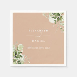 Serviette En Papier Vert Floral Élégant Tan Mariage