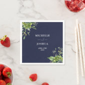 Serviette En Papier Vert Floral Moderne Marine Mariage bleu (En situation)