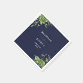 Serviette En Papier Vert Floral Moderne Marine Mariage bleu (Coin)