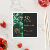 Serviette En Papier Vert Floral Noir Et Or Chic 50e Anniversaire (En situation)