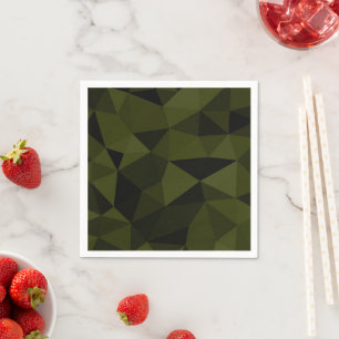Serviette En Papier Vert foncé de l'armée noir motif de maille géométr