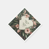 Serviette En Papier Vert foncé luxuriant et rose pâle Mariage floral (Coin)