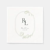 Serviette En Papier Vert foncé sur Mariage Monogramme blanc serviettes (Devant)