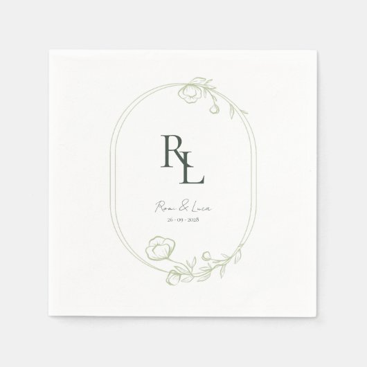 Serviette En Papier Vert foncé sur Mariage Monogramme blanc serviettes (Devant)