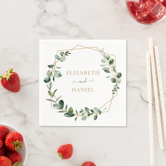 Serviette En Papier Vert géométrique or Eucalyptus Personnalisé (En situation)