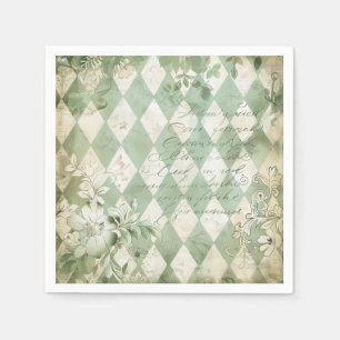 Serviette En Papier Vert Harlequin Floral Script Vintage