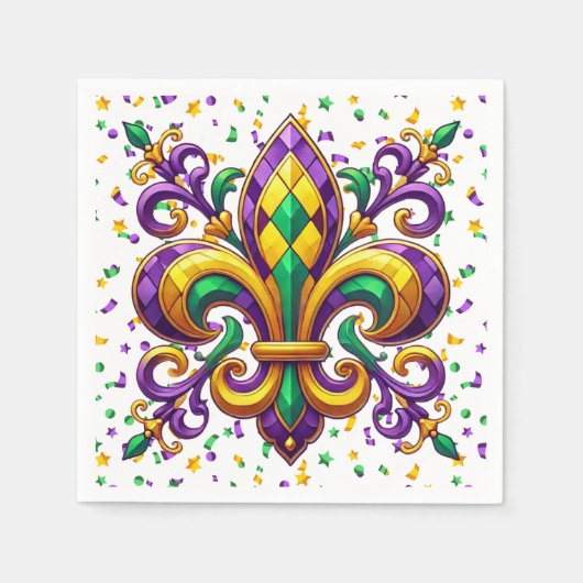 Serviette En Papier Vert jaune pourpre Mardi Gras fleur de lis (Devant)
