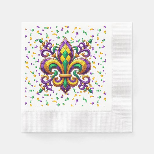 Serviette En Papier Vert jaune pourpre Mardi Gras fleur de lis (Devant)