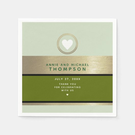 Serviette En Papier Vert mariage moderne (Devant)