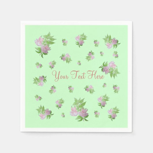 Serviette En Papier vert menthe avec de jolies fleurs roses (Devant)