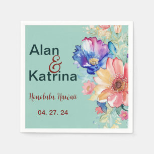 Serviette En Papier Vert Menthe Gras Fleur Sauvage Floral Mariage