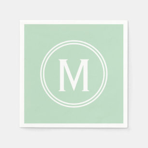 Serviette En Papier Vert Menthe Moderne Monogramme Rond Cadre Personna