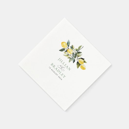 Serviette En Papier Vert moderne Mariage de fleurs de citron (Coin)