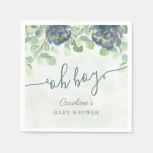 Serviette En Papier Vert moderne Oh Boy Blue Baby shower Floral