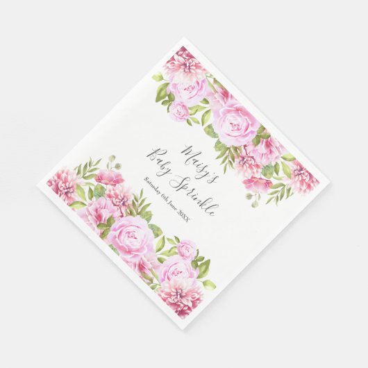 Serviette En Papier Vert moderne Rose Jardin bébé fille saupoudrer (Coin)