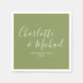 Serviette En Papier Vert mousse Élégant Moderne Écriture Mariage (Devant)