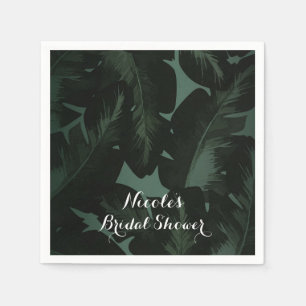 Serviette En Papier Vert & Noir Chic Feuille Mariage Tropical