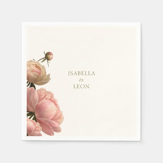 Serviette En Papier Vert olive et Mariage Rose Mariage (Devant)