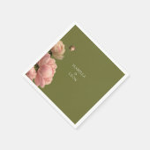 Serviette En Papier Vert olive et Mariage Rose Mariage (Coin)