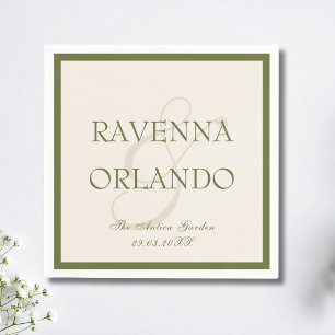 Serviette En Papier Vert olive ivoire Argent de famille Mariage Glamou