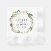 Serviette En Papier Vert or Floral verdure Mariage de couronne Monogra (Devant)