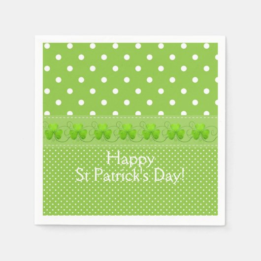 Serviette En Papier Vert, points et Shamrocks (Devant)