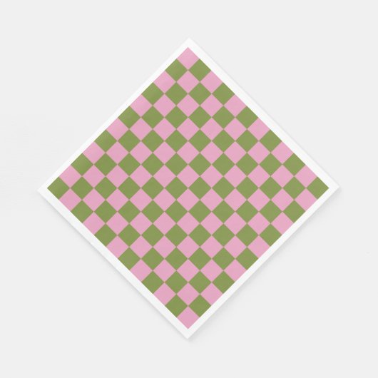 Serviette En Papier Vert rose À damiers En vichy Motif (Coin)