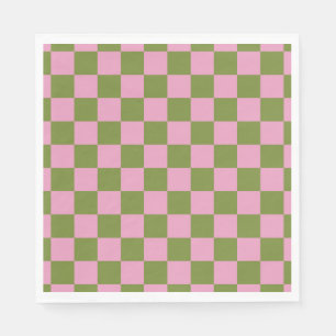 Serviette En Papier Vert rose À damiers En vichy Motif