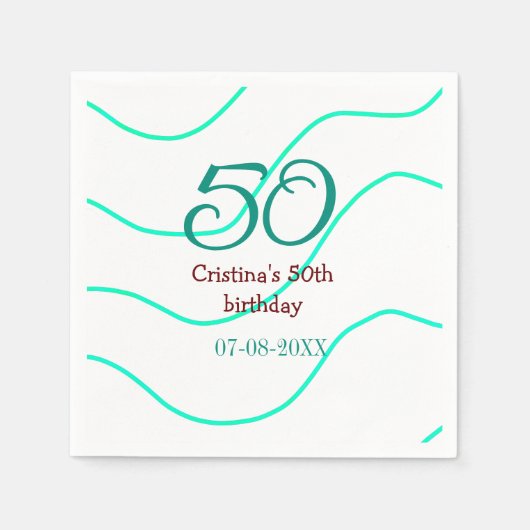 Serviette En Papier Vert rouge 50 anniversaire ajouter nom date p (Devant)
