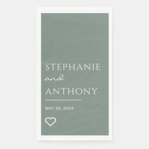 Serviette En Papier Vert Sage minimaliste avec Coeur Mariage moderne