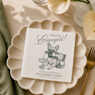 Serviette En Papier Vert sauge Bouledogue français Champagne Fiançaill