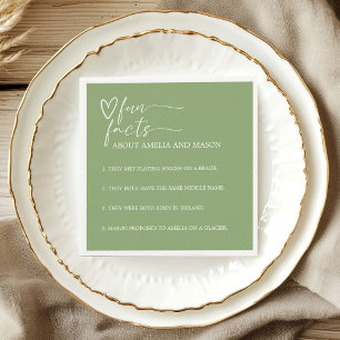 Serviette En Papier Vert Sauge Élégant Faits Amusants Mariage
