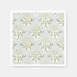 Serviette En Papier Vert sauge et floral imprimé par blocs bleu